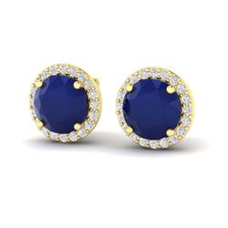 4 ctw Sapphire & Halo VS/SI Diamond Earrings 18K Yellow Gold - REF-78W2H - SKU:21504