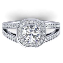 1.50 ctw VS/SI Cushion Diamond Art Deco Ring 18K White Gold - REF-391F8N - SKU:32591