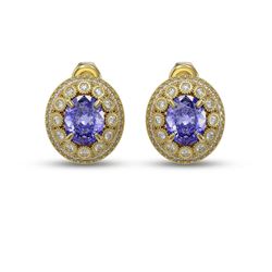 9.06 ctw Tanzanite & Diamond Earrings 14K Yellow Gold - REF-286N7A - SKU:43639