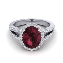 3 ctw Garnet & VS/SI Diamond Halo Ring 18K White Gold - REF-67W3H - SKU:20941
