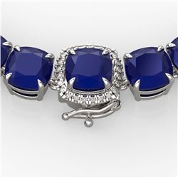 116 ctw Sapphire & VS/SI Diamond Halo Necklace 14K White Gold - REF-467F3N - SKU:23344