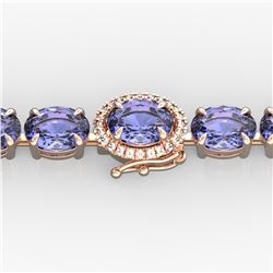 32 ctw Tanzanite & Diamond Eternity Bracelet 14K Rose Gold - REF-328W9H - SKU:23441