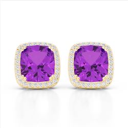 6 ctw Amethyst & VS/SI Diamond Halo Earrings 18K Yellow Gold - REF-77Y3X - SKU:22797
