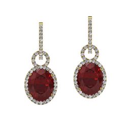 8 ctw Garnet & Halo VS/SI Diamond Earrings 14K Yellow Gold - REF-100H2M - SKU:22738