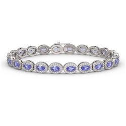 10.04 ctw Tanzanite & Diamond Halo Bracelet 10K White Gold - REF-290K9W - SKU:40358