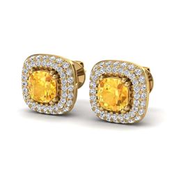 2.16 ctw Citrine & VS/SI Diamond Earrings Halo 18K Yellow Gold - REF-103N6A - SKU:20340