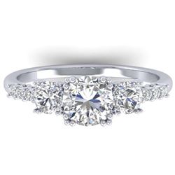 1.50 ctw VS/SI Diamond Art Deco 3 Stone Ring 18K White Gold - REF-227F3N - SKU:32717