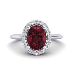 1.75 ctw Garnet & VS/SI Diamond Ring Halo 18K White Gold - REF-43X6R - SKU:21012