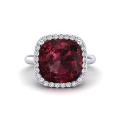 6 ctw Garnet And Halo VS/SI Diamond Ring 18K White Gold - REF-56X9R - SKU:23099