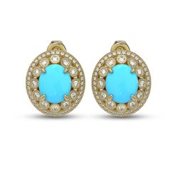 9.21 ctw Turquoise & Diamond Earrings 14K Yellow Gold - REF-266A4V - SKU:46106