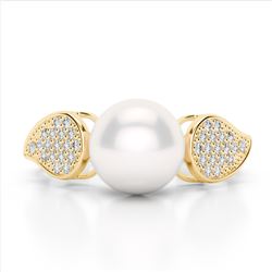 0.27 ctw VS/SI Diamond & Pearl Ring 18K Yellow Gold - REF-45N3A - SKU:22645