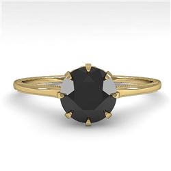 1.0 ctw Black Diamond Solitaire Ring Vintage 14K Yellow Gold - REF-32M8F - SKU:29593