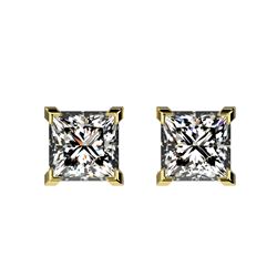 1 ctw VS/SI Princess Diamond Stud Earrings 10K Yellow Gold - REF-147R2K - SKU:33065