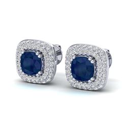 2.16 ctw Sapphire & VS/SI Diamond Earrings Halo 18K White Gold - REF-105M6F - SKU:20348