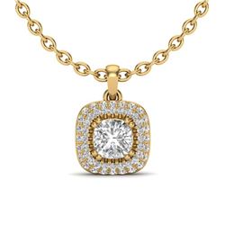 1.08 ctw VS/SI Cushion Diamond Necklace Halo 18K Yellow Gold - REF-156M4F - SKU:20681