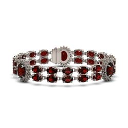 16.47 ctw Garnet & Diamond Bracelet 14K White Gold - REF-163H6M - SKU:44270