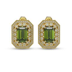 12.99 ctw Tourmaline & Diamond Earrings 14K Yellow Gold - REF-346V2Y - SKU:43432