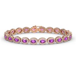 10.05 ctw Amethyst & Diamond Halo Bracelet 10K Rose Gold - REF-219M3F - SKU:40389