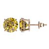 Image 2 : 3 ctw Intense Yellow Diamond Stud Earrings 10K Rose Gold - REF-645K2W - SKU:33129