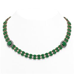 43.97 ctw Emerald & Diamond Necklace 14K Rose Gold - REF-482V4Y - SKU:44682