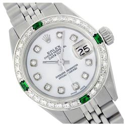 Rolex Ladies Stainless Steel, Diam Dial & Diam/Emerald Bezel, Sapphire Crystal - REF-426F4M
