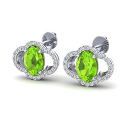 3.50 ctw Peridot & VS/SI Diamond Earrings 10K White Gold - REF-58H5M - SKU:20298