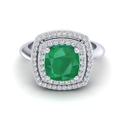 2.52 ctw Emerald & VS/SI Diamond Ring 18K White Gold - REF-70H9M - SKU:20759