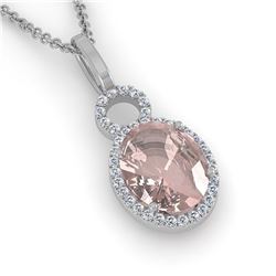 3.50 ctw Morganite & VS/SI Diamond Necklace 14K White Gold - REF-78M2F - SKU:22764