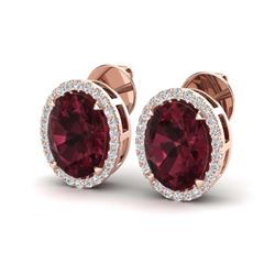 5.50 ctw Garnet & VS/SI Diamond Halo Earrings 14K Rose Gold - REF-58H2M - SKU:20250