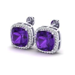 12 ctw Amethyst & VS/SI Diamond Earrings 18K White Gold - REF-88A2V - SKU:23055