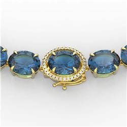 177 ctw London Blue Topaz & Diamond Necklace 14K Yellow Gold - REF-563F5N - SKU:22304