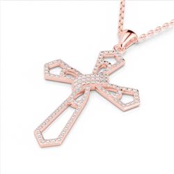 1 ctw VS/SI Diamond Cross Necklace 14K Rose Gold - REF-107N3A - SKU:22578