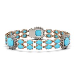 15.27 ctw Turquoise & Diamond Bracelet 14K Rose Gold - REF-232H2M - SKU:44790