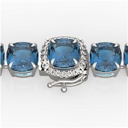 35 ctw London Blue Topaz & VS/SI Diamond Bracelet 14K White Gold - REF-169N3A - SKU:23330