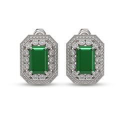 13.75 ctw Emerald & Diamond Earrings 14K White Gold - REF-266M4F - SKU:43412