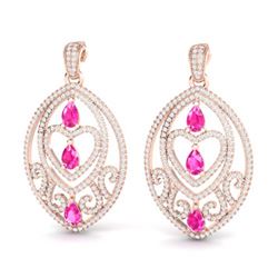 7 ctw Sapphire Pink & Diamond Heart Earrings 14K Rose Gold - REF-381K8W - SKU:21155