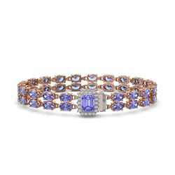 16.08 ctw Tanzanite & Diamond Bracelet 14K Rose Gold - REF-214F2N - SKU:45717