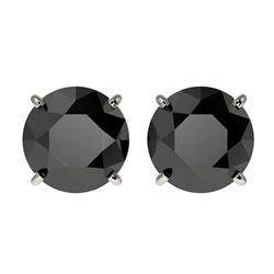 3 ctw Fancy Black Diamond Solitaire Stud Earrings 10K White Gold - REF-73K5W - SKU:33123