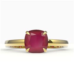 2 ctw Cushion Cut Ruby Ring 18K Yellow Gold - REF-37R3K - SKU:22159