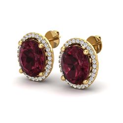 5 ctw Garnet & VS/SI Diamond Earrings 18K Yellow Gold - REF-72V7Y - SKU:21057