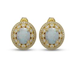 9.85 ctw Opal & Diamond Earrings 14K Yellow Gold - REF-317Y8X - SKU:43810