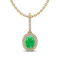 2 ctw Emerald & VS/SI Diamond Necklace Halo 18K Yellow Gold - REF-63N6A - SKU:20659