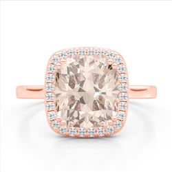 3 ctw Morganite & VS/SI Diamond Halo Ring 14K Rose Gold - REF-63H6M - SKU:22847