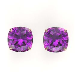 12 ctw Cushion Cut Amethyst Stud Earrings 14K Rose Gold - REF-38R9K - SKU:21768