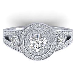 1.50 ctw VS/SI Diamond Art Deco 3 Stone Ring 18K White Gold - REF-195M3F - SKU:32630