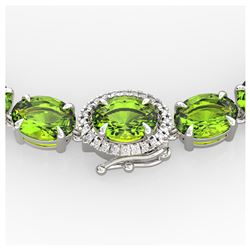 45.25 ctw Peridot & VS/SI Diamond Necklace 14K White Gold - REF-309K3W - SKU:40276