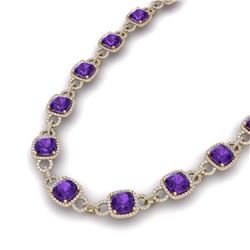 66 ctw Amethyst & VS/SI Diamond Necklace 14K Yellow Gold - REF-794A5V - SKU:23037
