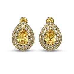 7.74 ctw Canary Citrine & Diamond Earrings 14K Yellow Gold - REF-180V2Y - SKU:43189