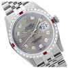 Image 1 : Rolex Men's Stainless Steel, QuickSet, Diam Dial & Diam/Ruby Bezel - REF-521X6Y