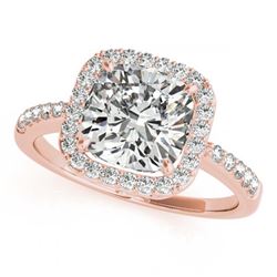 0.60 ctw VS/SI Cushion Diamond Halo Ring 14K Rose Gold - REF-54F3N - SKU:24960